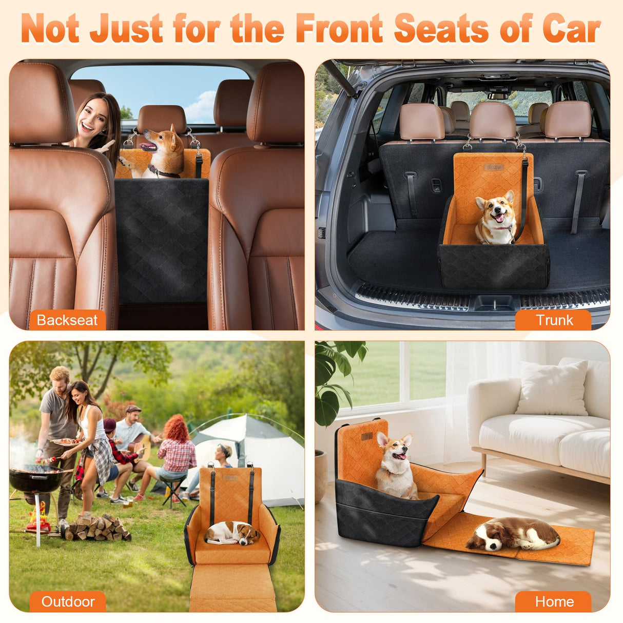 Tivray Elevated Dog Car Seat, Dog Booster Car Seats for Small & Medium Breeds Up to 35lbs, Fully Detachable and Washable, Memory Foam Pet Carseat with 2 Storage Pockets & 3 Safety Belts, Black + Brown