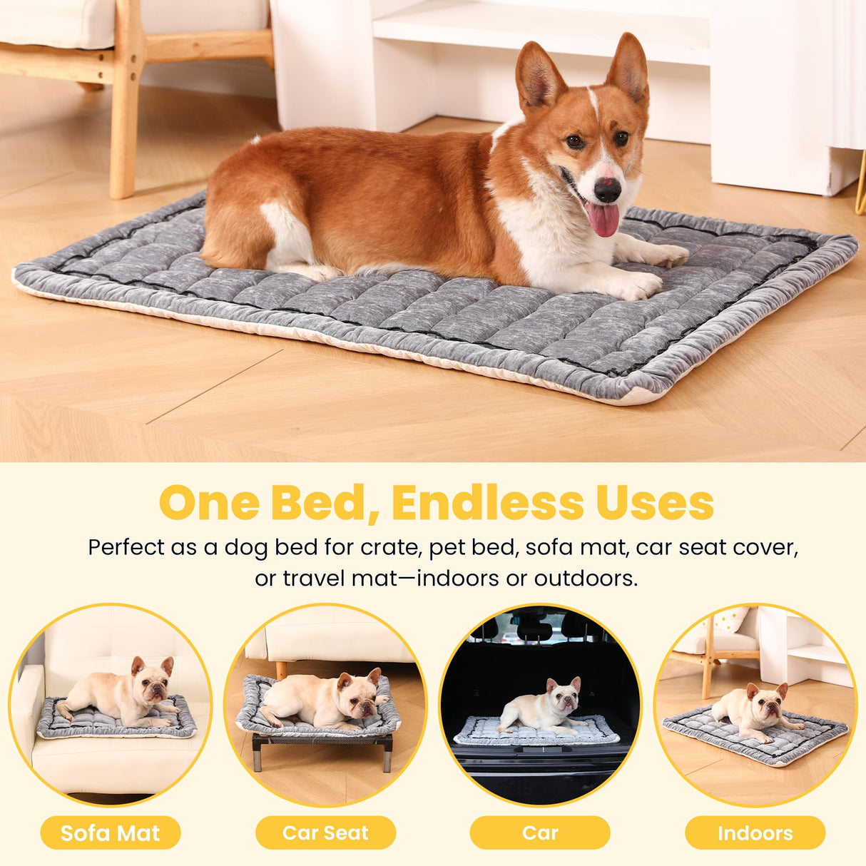 Dog Bed Mats Crate Pad for Small, Medium, Large Dogs, Washable Anti-Slip Pet Bed Mats, Cozy Warm Cat Beds Sleeping Pad (Grey, 36.0" L x 23.0" W x 1.5" Th)