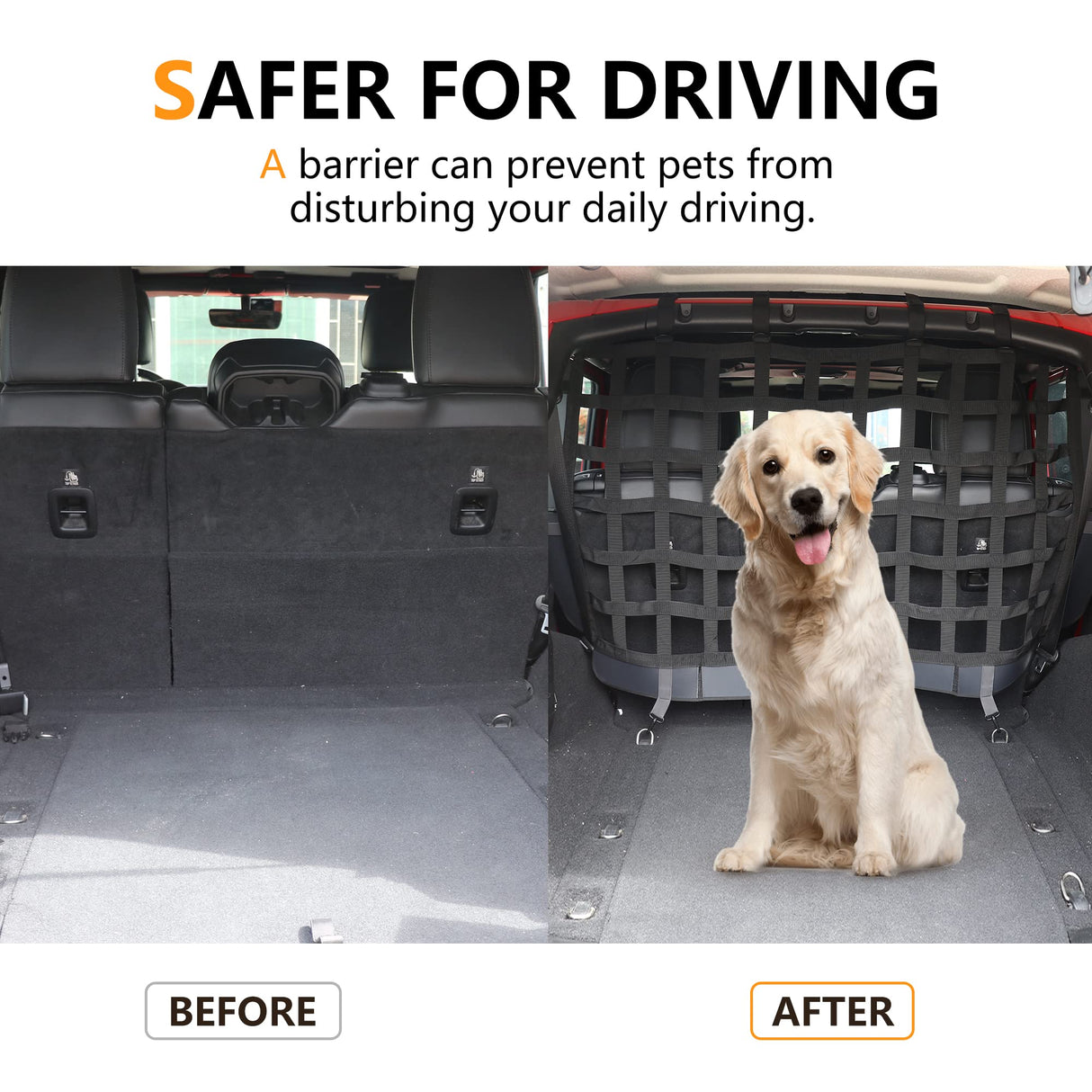 RERPRO Pet Net Safety Dog Barrier for 2007-2026 Jeep Wrangler JK JL 4 Door Accessories, Behind Rear Seat Pet Dog Covers Trunk Cargo Isolation Liner Net for Jeep Wrangler
