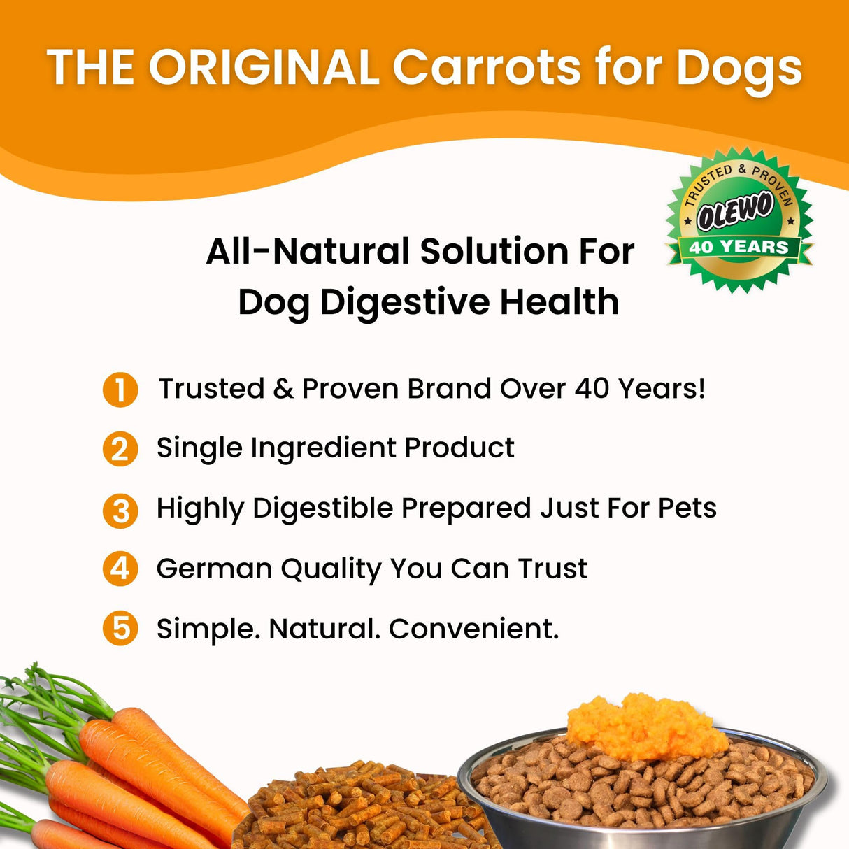 Olewo Original Carrots for Dogs – Fiber for Perfect Poop, Dog Food Toppers for Picky Eaters, Natural Skin & Coat Support, Multivitamin, Probiotics for Digestive and Gut Health, 5.5 lbs