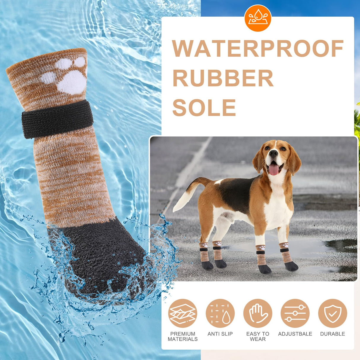 BEAUTYZOO Waterproof Dog Shoes for Small Medium Large Size Dogs, Dog Booties to Prevent Licking for Hardfloors Floors,6 PCS Grip Dog Boots & Paw Protectors for Winter Snow Rain Hiking