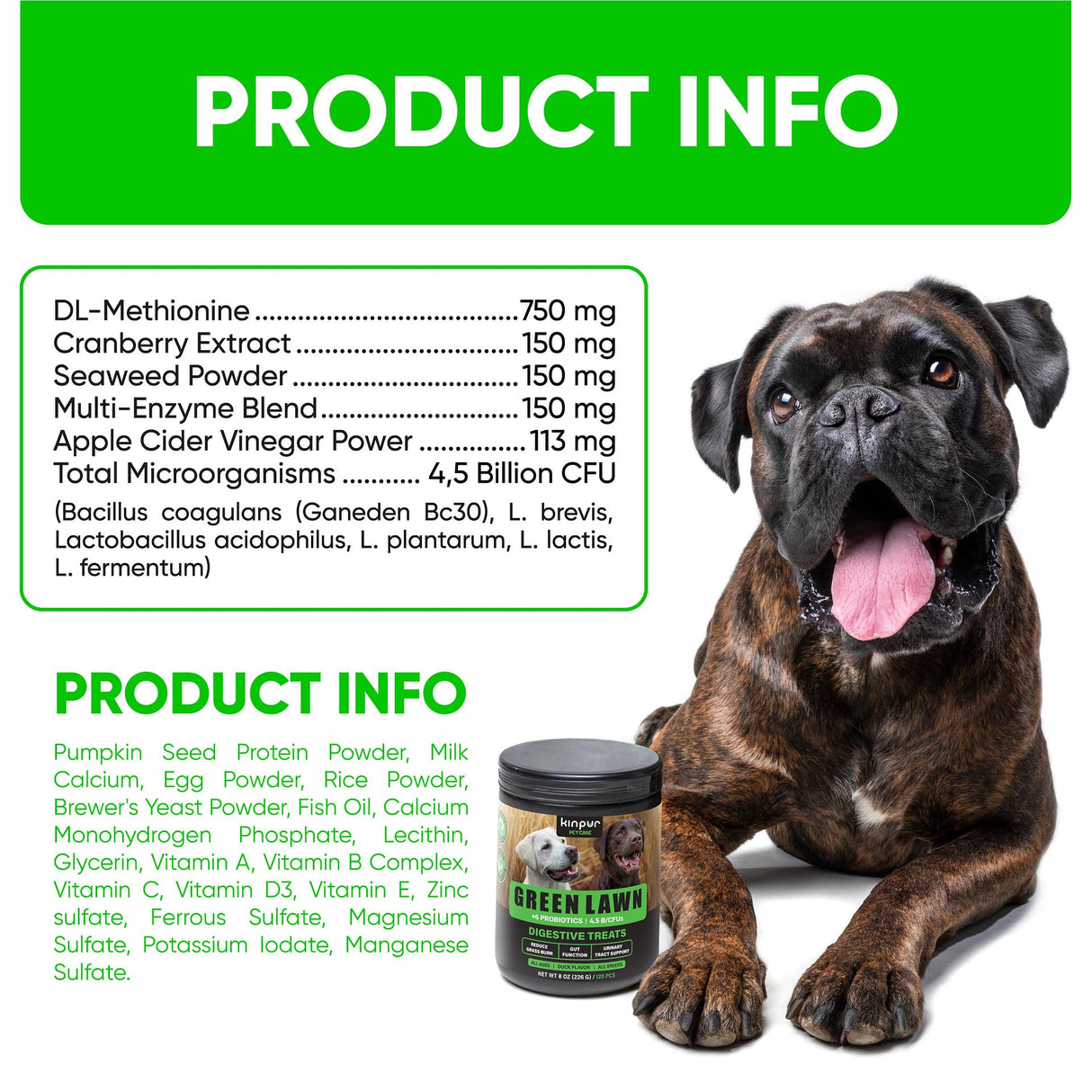 Green Lawn Chews for Dogs - Natural Dog Urine Neutralizer for Lawn with Cranberry, Probiotics, ACV & Digestive Enzymes - 120 Chews for Healthy Bladder, Urinary Tract - Grass Burn, Yellow Spots Treats