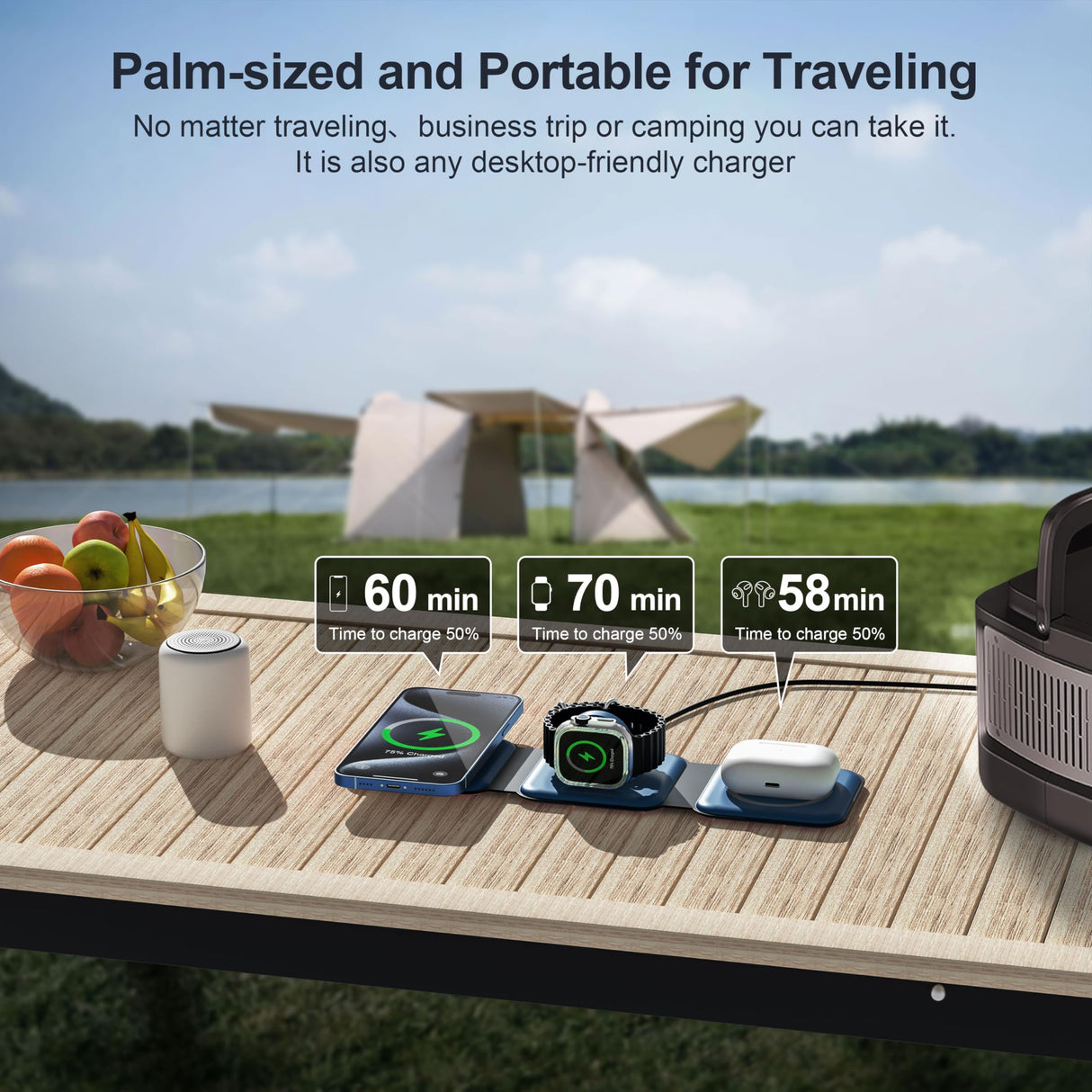 3 in 1 Charging Station for Multple Devices,Foldable 3 in 1 Wireless Charger for Travel,Nano Wireless Charging Station for iPhone16 15 14 13 12 Pro Max/Watch 10 9 8 7 6 5 4 3 Ultra/AirPod Pro