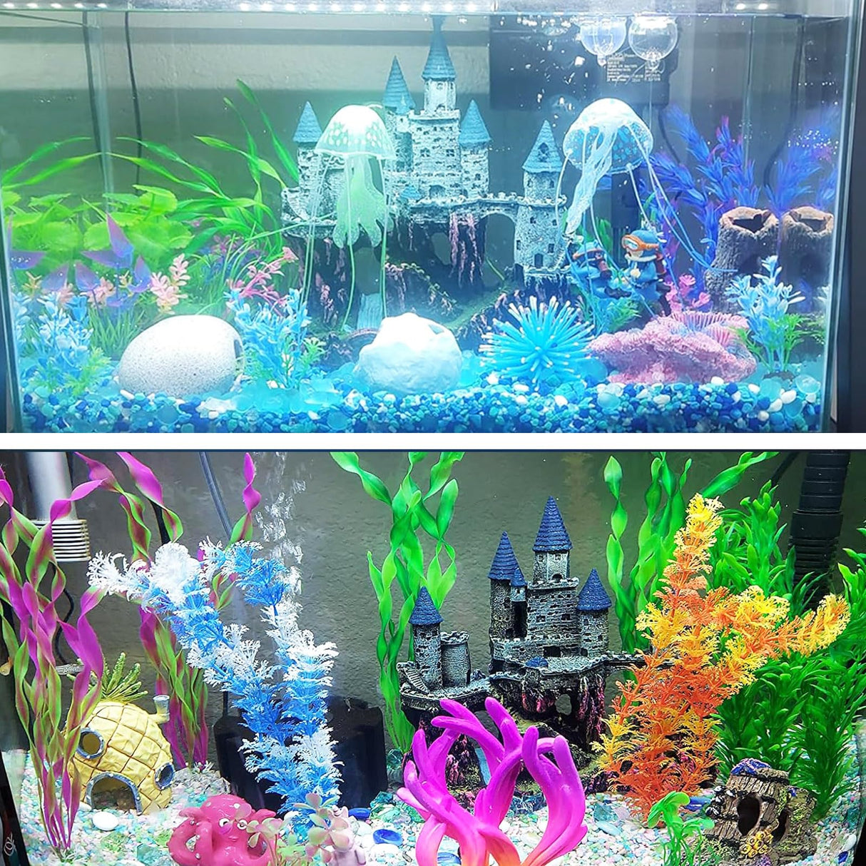 PINVNBY Aquarium Resin Castle Decoration Fish Tank Driftwood Castle Cave Hideouts House Plants Supplies Accessories(Purple)