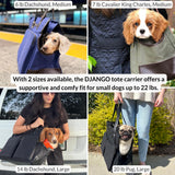 DJANGO Waxed Canvas & Leather Dog Carrier Tote Bag – Premium Soft-Sided Travel Dog Purse with Safety Leash, WR Lining, & Large Zipper Pockets – Everyday Pet Carrier for Small Dogs (Navy Blue, Medium)