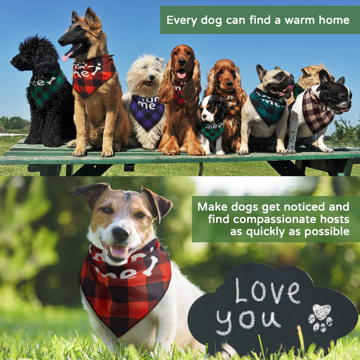 Patelai 16 Pcs 2 Size Adopt Me Dog Bandanas Bulk Plaid Reversible Triangle Bibs Printing Pet Scarf Bibs Adoption Event Celebration Accessories for Christmas Small Medium Large Shelter Animals