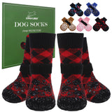 EXPAWLORER Dog Socks for Cold Winter Snow to Prevent Licking Paws, Anti Slip Doggie Booties Grippy Shoes for Hardwood Floors, Boots & Paw Protectors for Small Medium Large Senior Dogs Red Black S