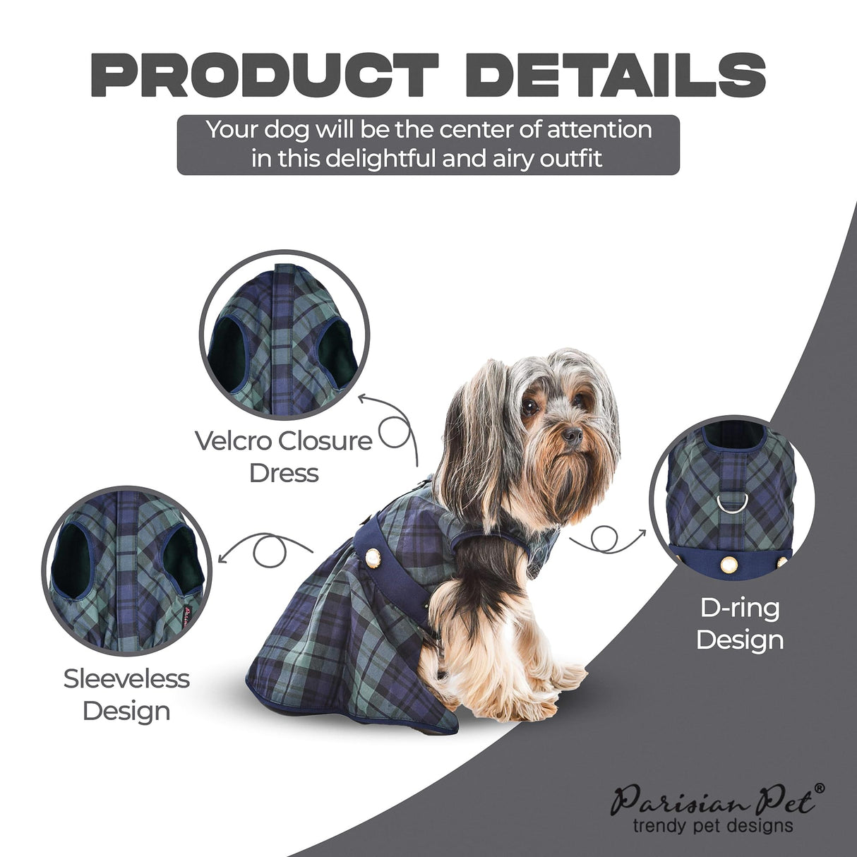 Parisian Pet Scottish Dog Dress - Festive Holiday Clothes for Large Dogs Girl - Plaid Green Pet Dress - Stylish Dog Wedding Outfit - Lightweight Puppy Clothes - Sleeveless Party Dresses for Dogs