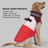azuza Dog Coats for Large Dogs Waterproof Dog Coat with Reflective Strips and Harness Built in Warm Fleece Dogs Winter Coat Windproof with Back Zipper, Red 3XL