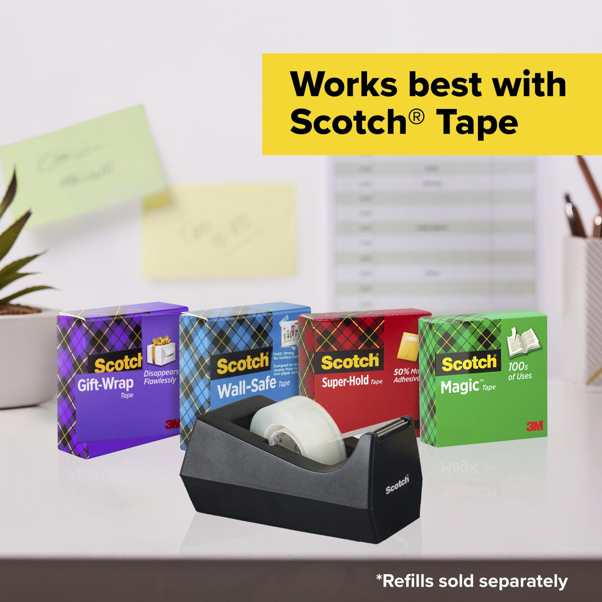 Scotch Desktop Tape Dispenser, Black, 2.7 in. x 2.7 in. x 6.4 in., 1 Tape Dispenser, Polystyrene (PS)