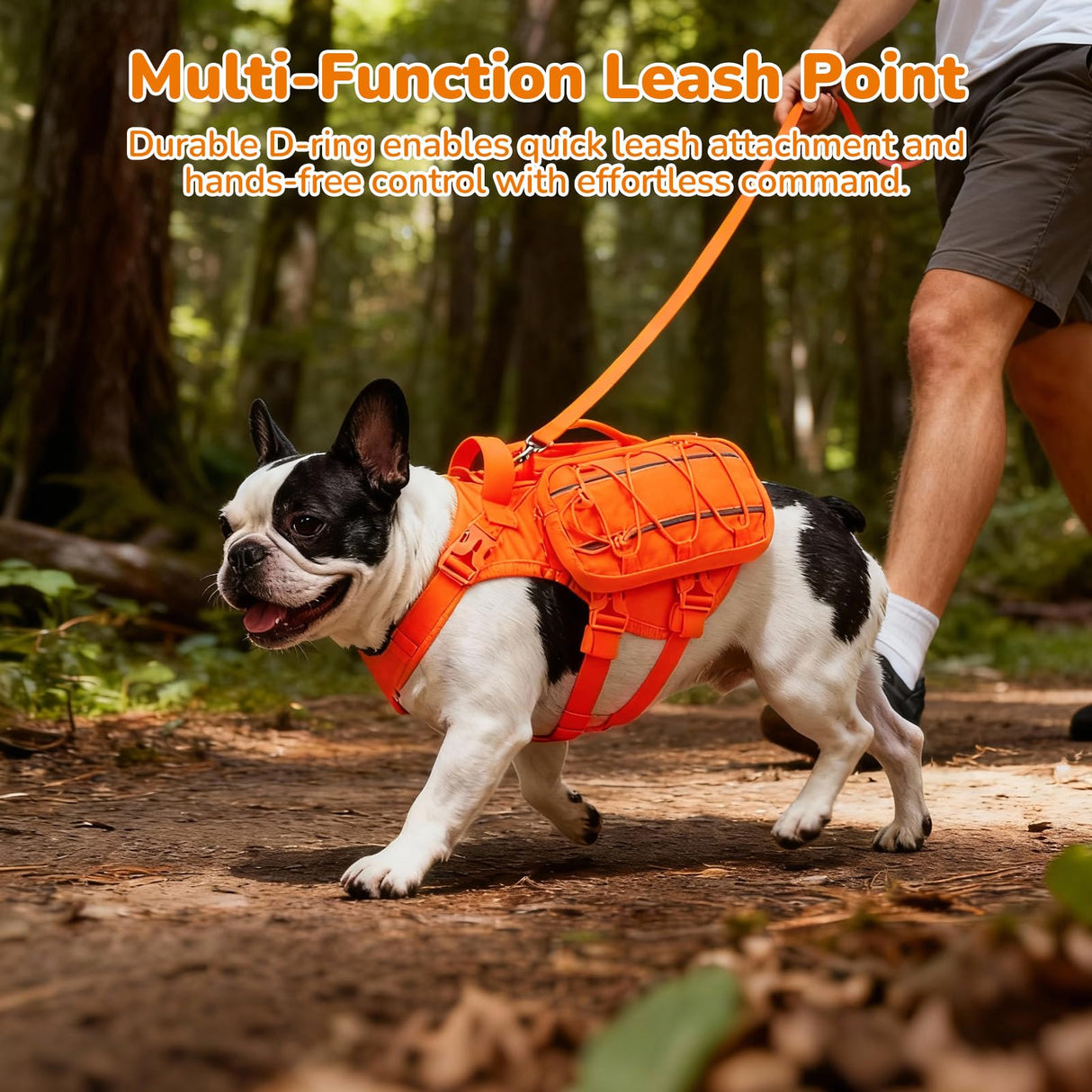 AOKOWN Medium Dog Harness Backpack, No Pull Adjustable Dog Vest with Handle & Leash Ring, Lightweight Dog Backpack with Side Pockets for Walking, Training & Day Hikes, Orange, M