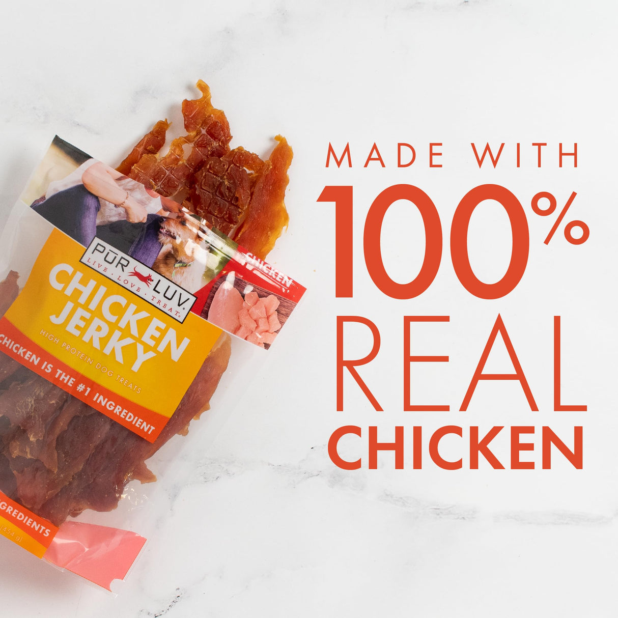 Pur Luv Chicken Jerky Dog Treats, Made with 100% Real Chicken Breast, 32 Ounces, Healthy, Easily Digestible, Long-Lasting, High Protein, Satisfies Dog's Urge to Chew