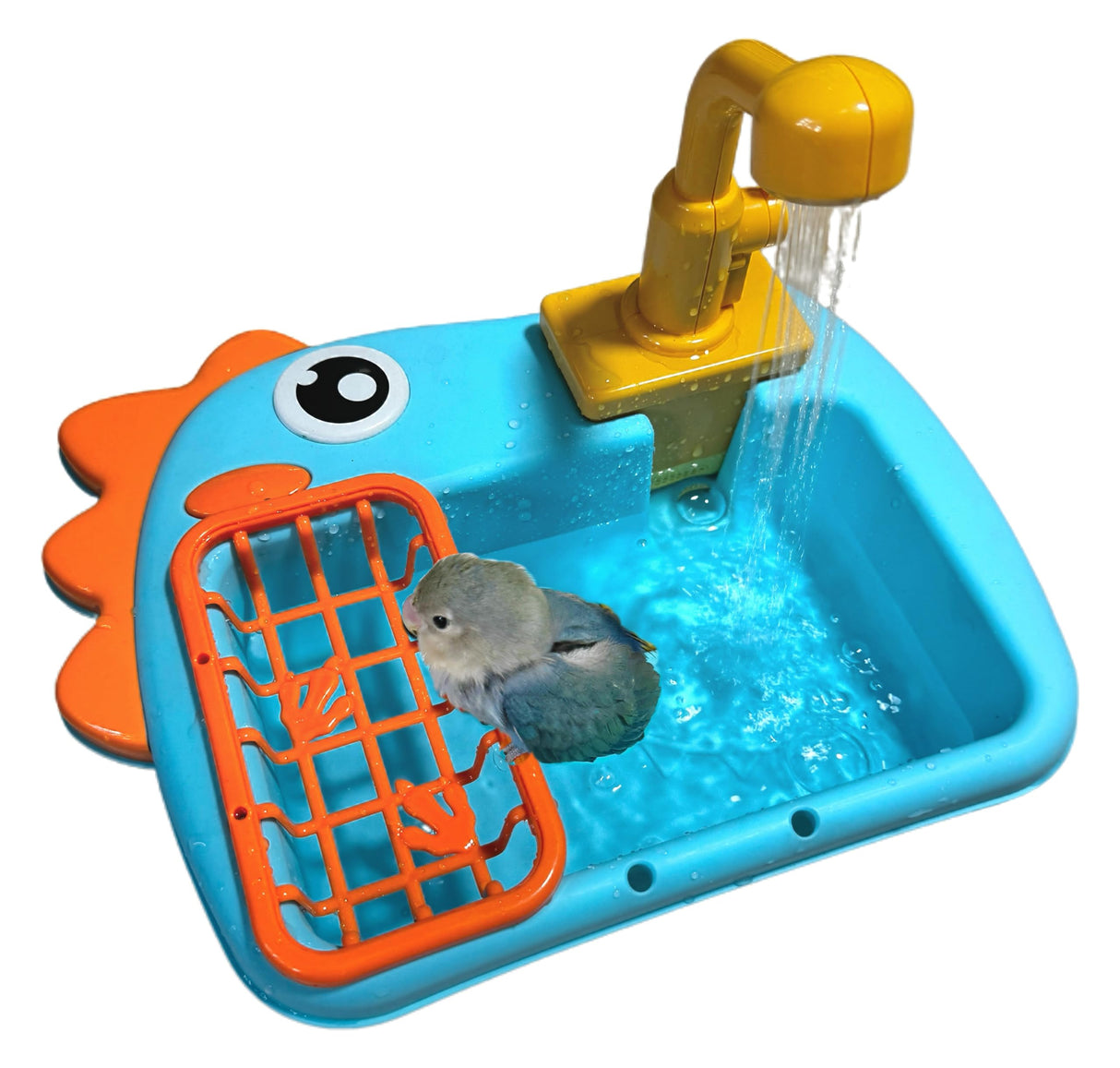 PRFOKEY Bird Bathing Tub with Automatic Watering Faucet - Parrot Shower Box for Cockatiels, Budgies, Lovebirds & Conures - Cage Mountable Accessory to Promote Natural Bathing