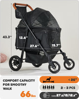 Zoosky Medium Dog Stroller for Large Dogs, pet Stroller for Medium Dogs Up to 66lbs, All-Terrain with Adjustable Handle & Canopy, Sun Shades, Storage Organizer, Waterproof Oxford Fiber