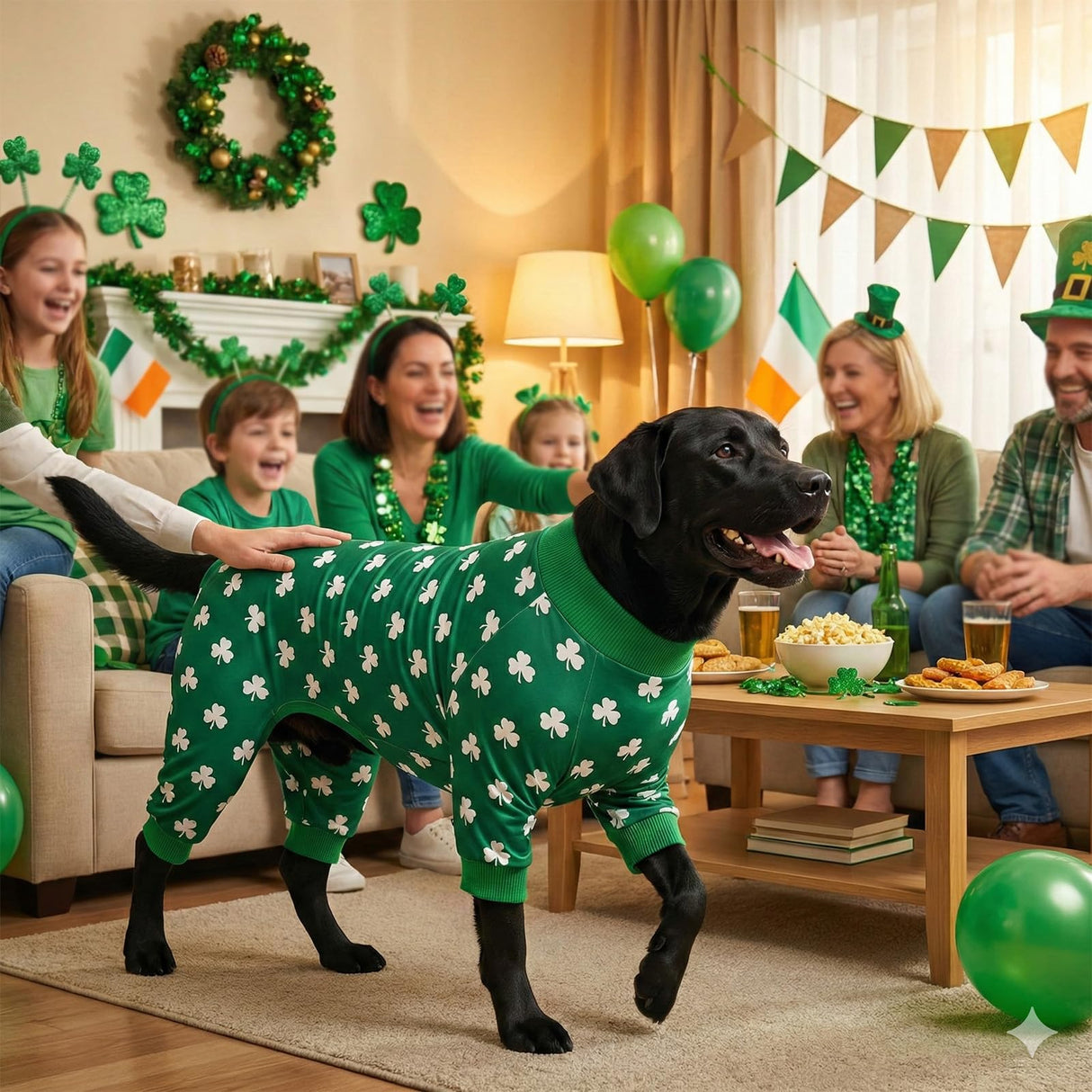 CooShou Saint Patrick’s Day Dog Pajamas Clover Pattern Dog Onesie Jumpsuit Soft Irish Festival Themed Pet PJs Outfit Costume Clothes for Small Medium-Large Breeds(Clover)