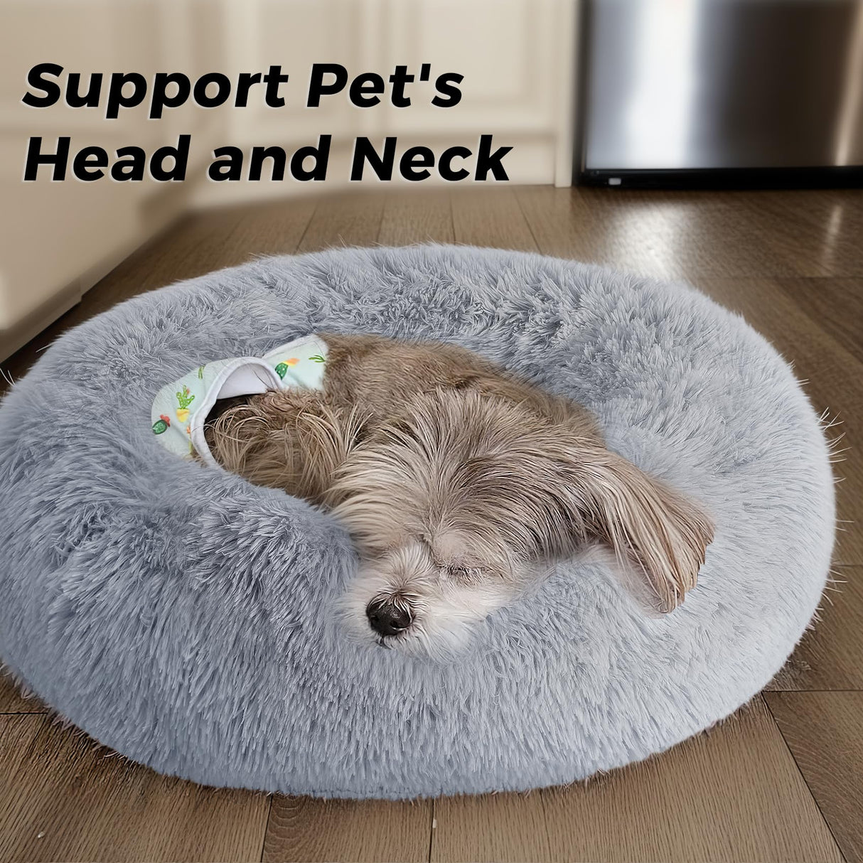 Calming Dog Bed & Cat Bed with Anti-Slip Bottom, Medium Size Washable Anti-Anxiety Donut Dog Beds for Medium Dogs, Fluffy Plush Cozy Round Dog Bed(27 Inch, Light Grey)