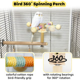 Jevnd Bird Perch & Swing Toy Combo, Bird Toys for Parrots with 360° Spin Function, Hanging Parakeet Swing Birds Cage Accessories Toys, Multi-functional Wooden Birds Activity Gym for Cockatiel Lovebird