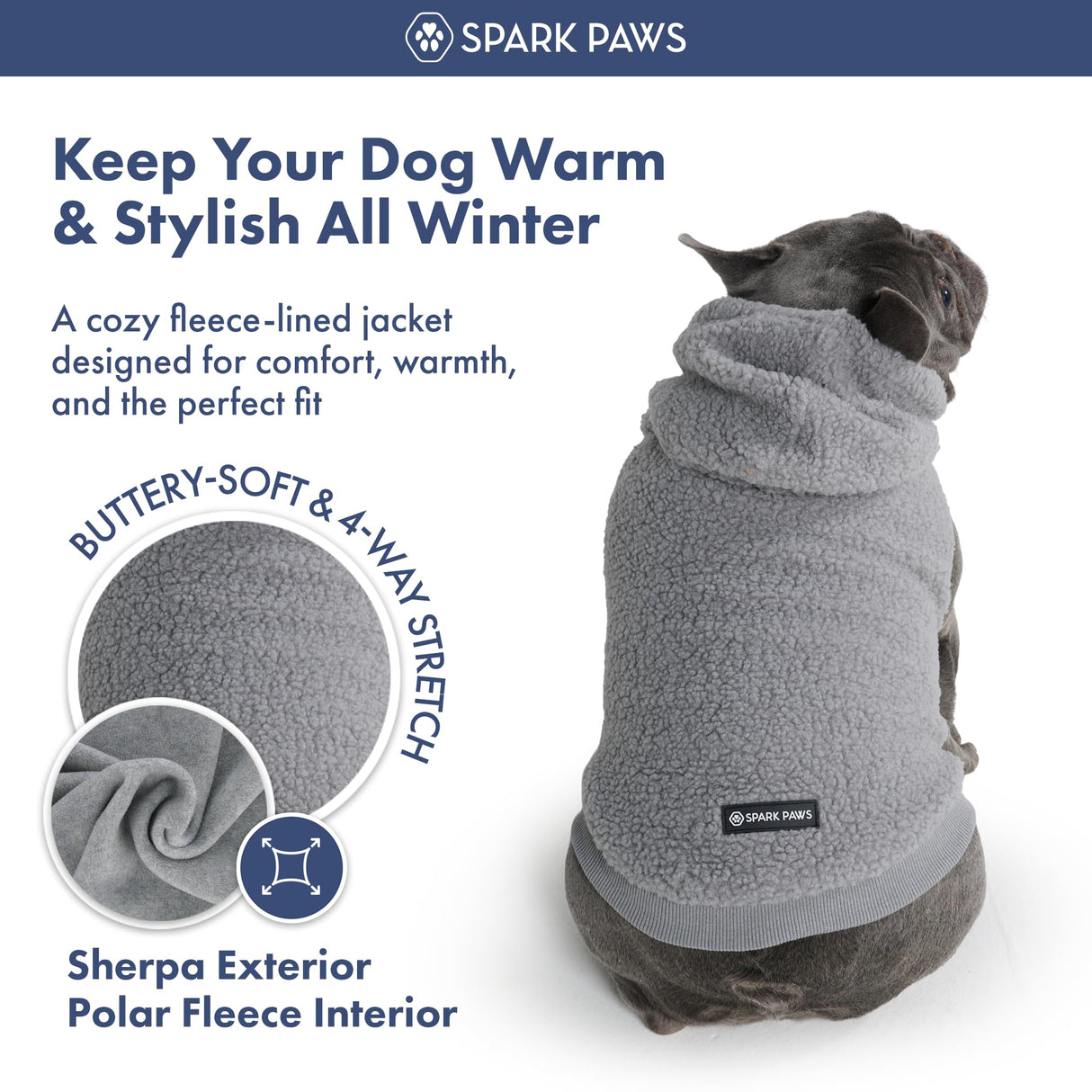 Spark Paws Dog Sweater, Hooded Hoodie for Cold, Warm Clothes for Small Medium Large Breeds - Silver Grey - M