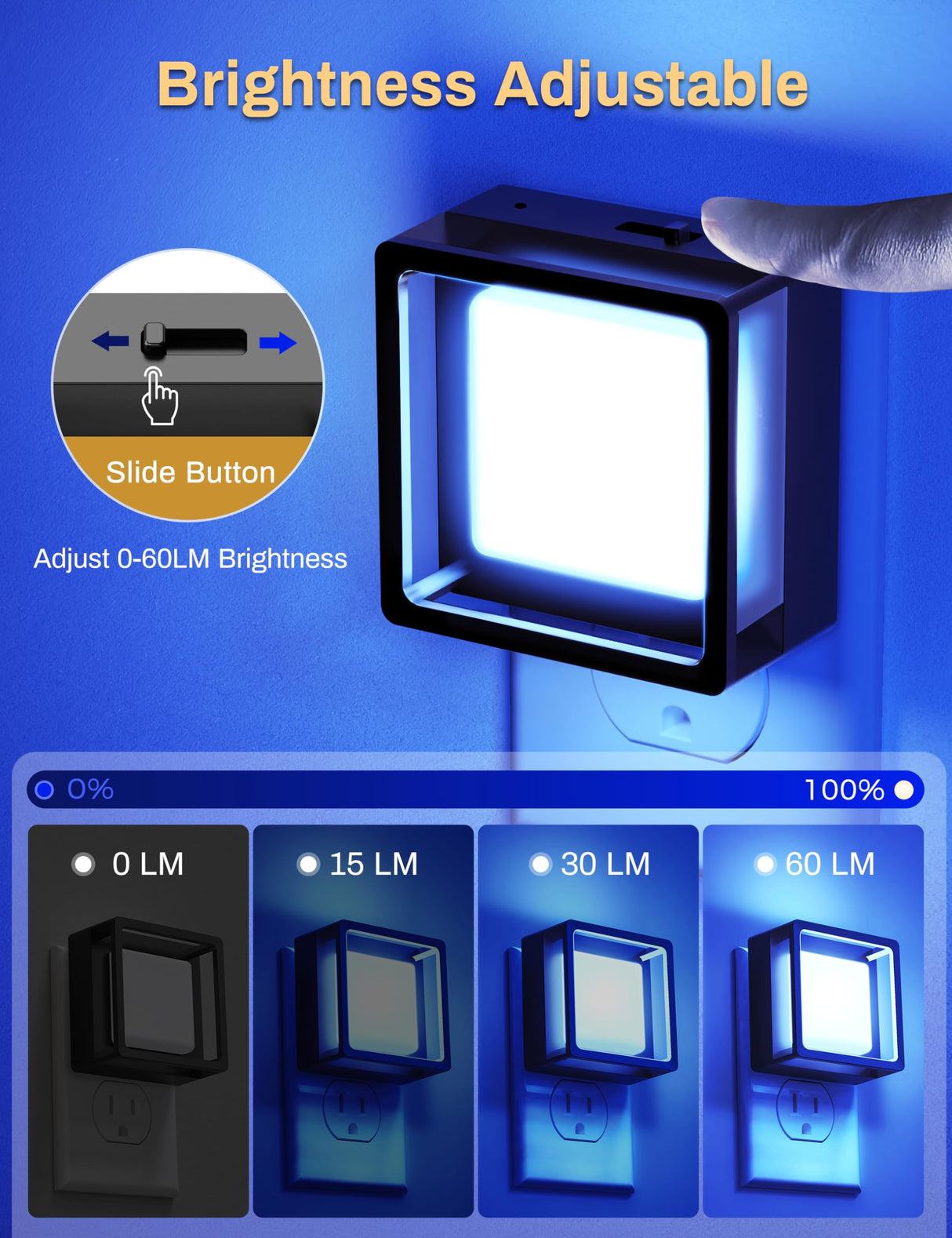 DORESshop Blue Night Light [2 Pack], Night Lights Plug Into Wall, Night Light, Dusk to Dawn Sensor, LED Night Light Adjustable Brightness, Bedroom, Bathroom, Hallway, Stairs, Christmas, Party
