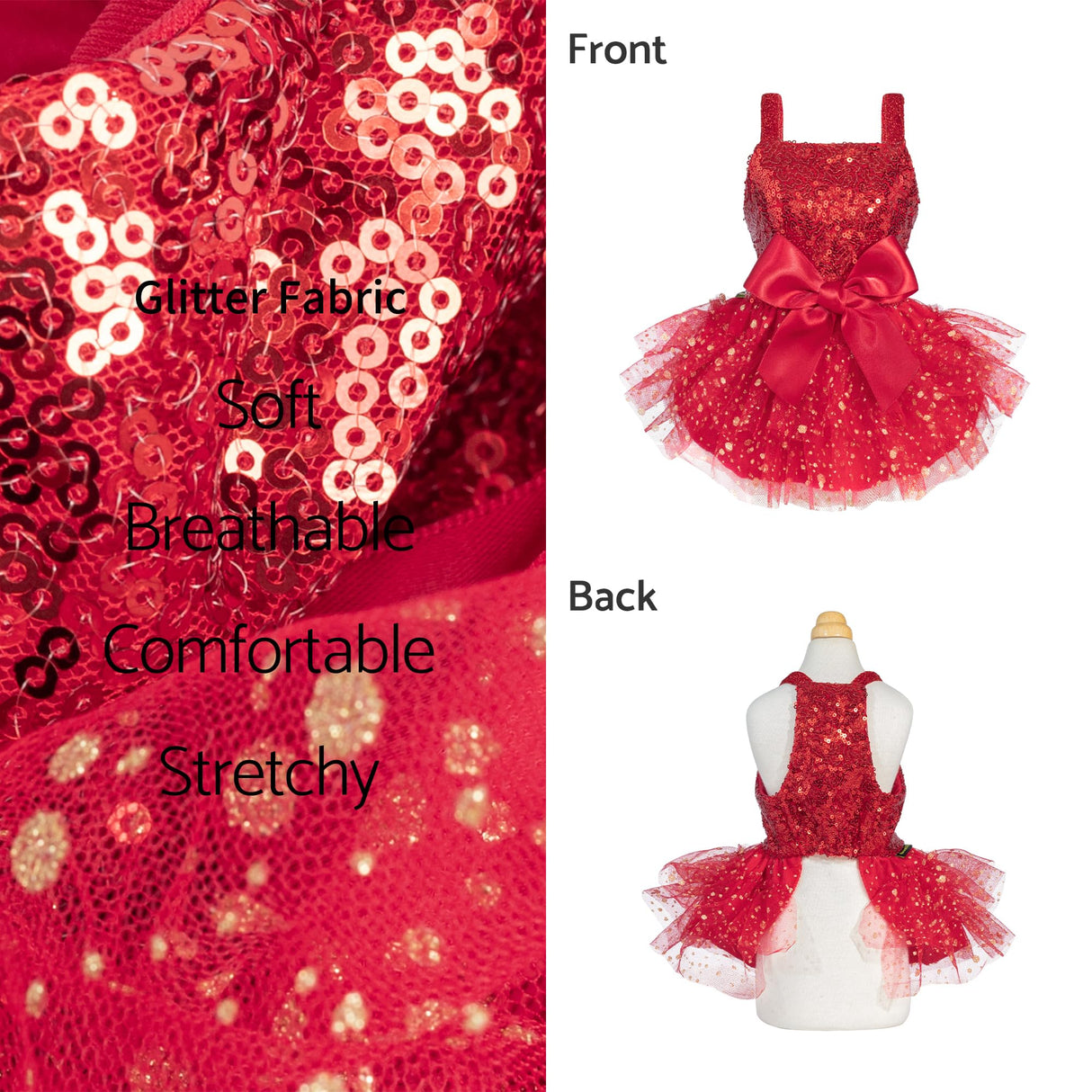 Fitwarm Sparkly Sequin Dog Tutu Dress, Fancy Christmas Outfit for Small Dogs Girl, Holiday Pet Clothes, Red, XS