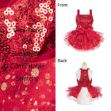 Fitwarm Sparkly Sequin Dog Tutu Dress, Fancy Christmas Outfit for Small Dogs Girl, Holiday Pet Clothes, Red, XS