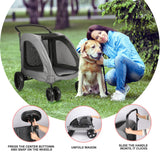Dog Stroller for Extra Large Dogs, 4 Wheels Dog Cat Stroller, Foldable Pet Bike Trailer, Folding Carrier with Adjustable Handle, Sunroof, Rear Brake, Security Leash (Dark Grey)