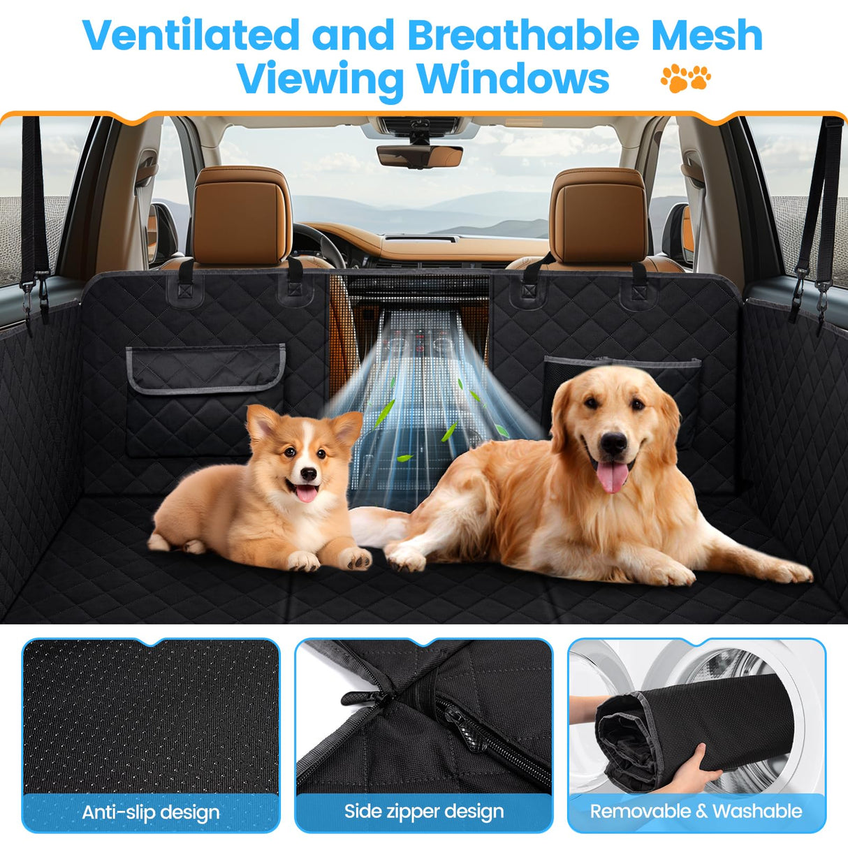 Dog Car Seat Cover for Back Seat, Back Seat Extender for Dogs with Hard Bottom, Supports 400 lbs, 2026 Upgraded Material, Anti Scratch, Safer, Easy to Use and Clean, Dog Hammock for Cars SUVs Trucks