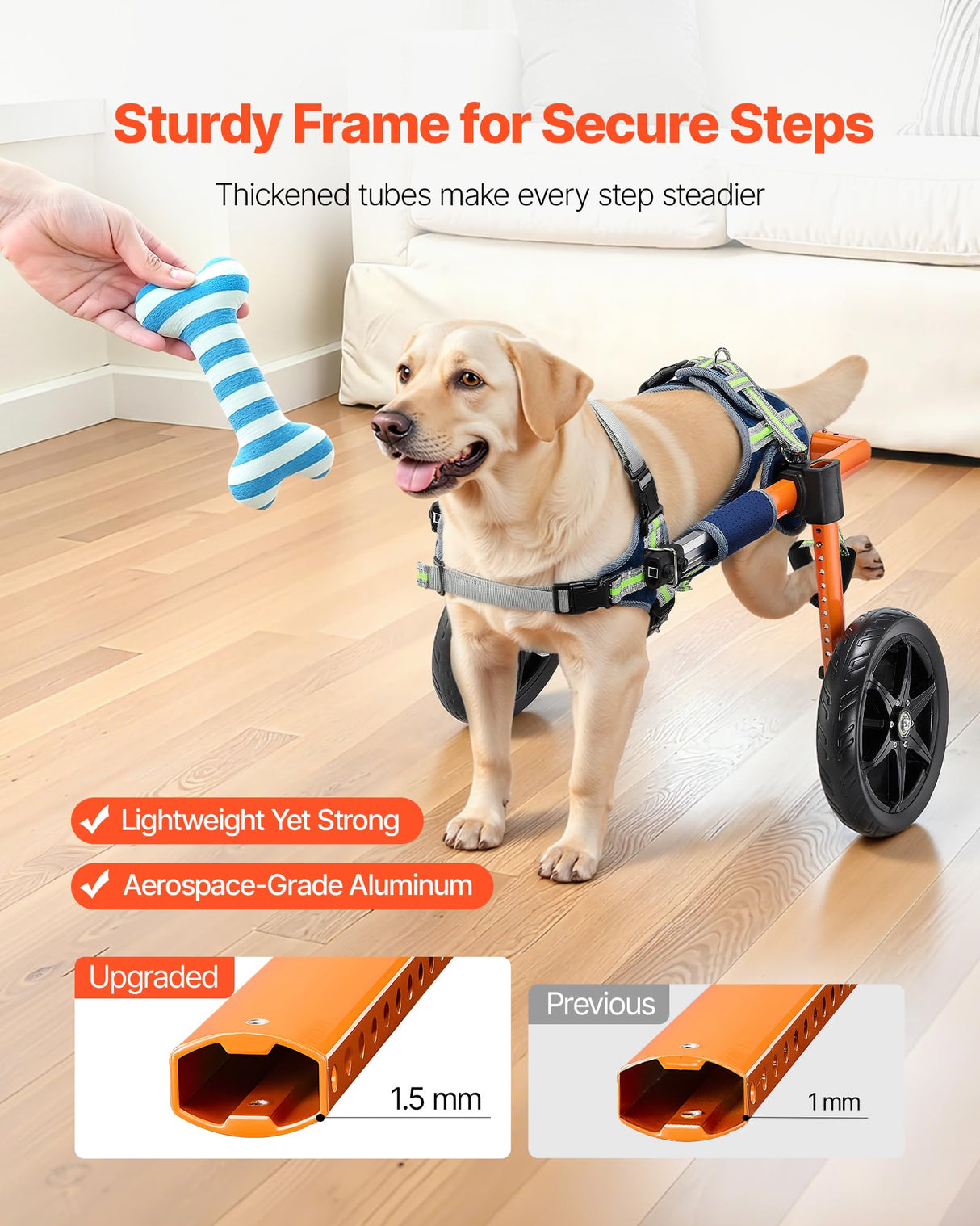 VEVOR Dog Wheelchair for Back Legs, Lightweight 2 Wheels Pet Wheelchair, Height, Width & Length Adjustable, Dog Cart with Shock-Absorbing Wheels, for Injured, Disabled Dogs 35-48 lbs, Medium