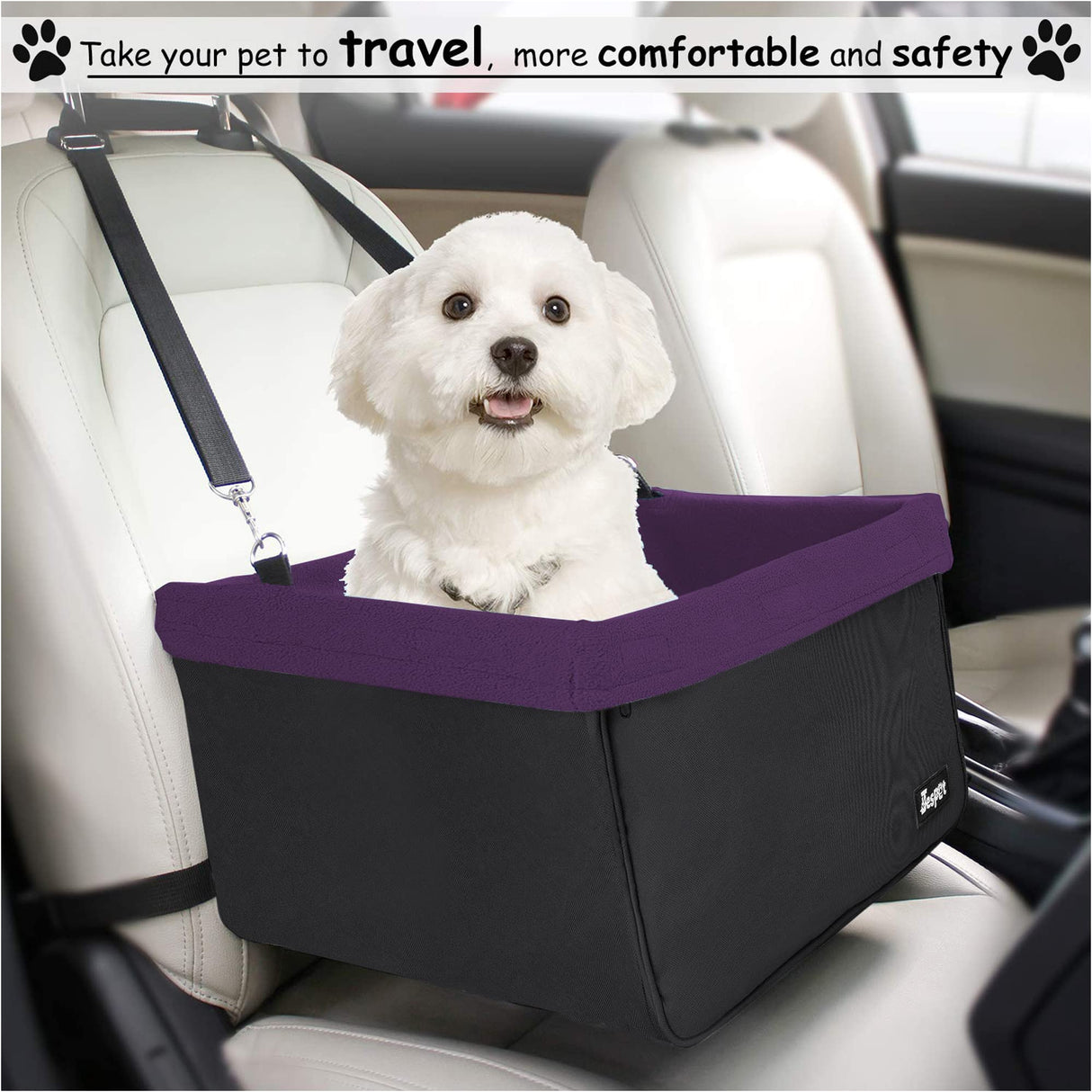 JESPET & GOOPAWS Dog Booster Seats for Cars, Portable Dog Car Seat Travel Carrier with Seat Belt for 24lbs Pets (Purple-16 L x 13" D x 9" H)