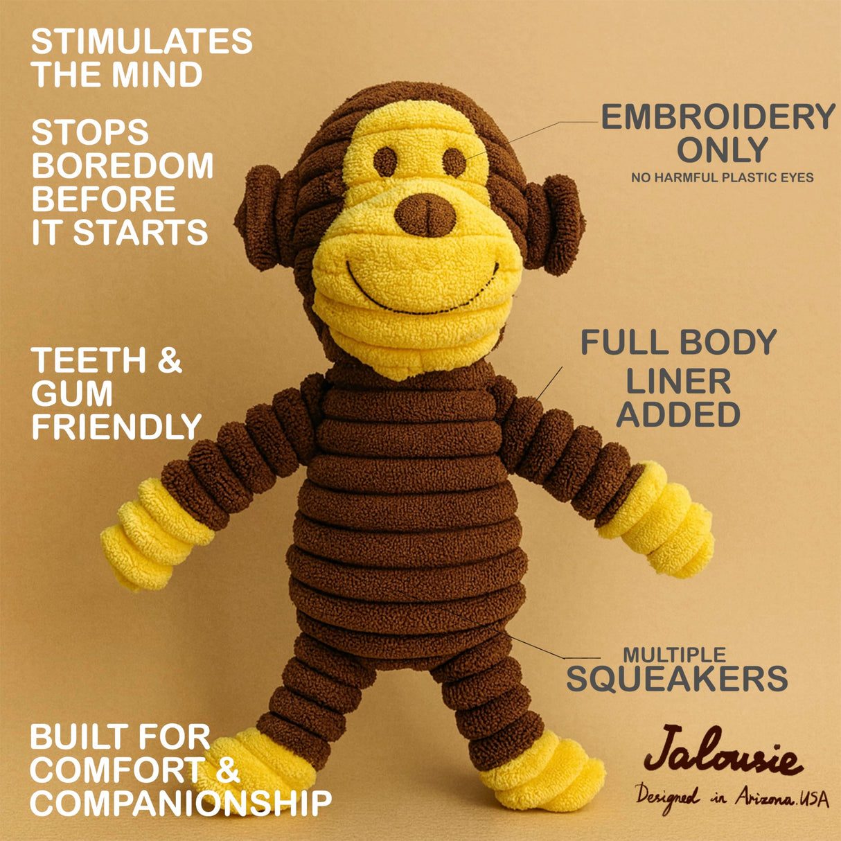 Jalousie Plush Toys Assortment Value Bundle Puppy Pet Mutt Squeak Toy for Medium Large Dogs (5 Pack Corduroy)