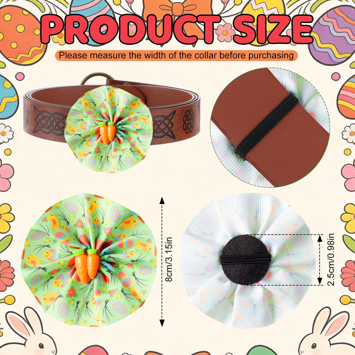 Huhumy 50 Pcs Easter Dog Collar Bow Ties Bulk Easter Day Charm Flower Attachment Collar with Rabbit Bunny Egg Carrot Triangle Pet Scarf Bowtie for Small Medium Large Cats Costume