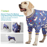LovinPet Large Breed Dog Onesie Clothes, Slim Fit/Stretchy Knit, Unicorn Rocket Grey Print, Pet Anxiety Relief, Wound Care/Post Surgery Large Dog Shirt, UV Protection, Stop Shedding for Dogs, M