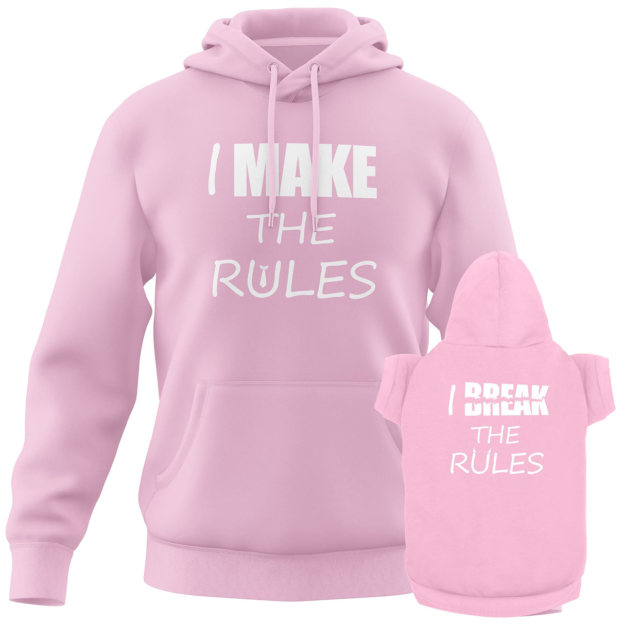 APPARELYN Matching Hoodies for Dogs & Humans - I Make The Rules I Break The Rules Pet & Owner - Soft Dog Sweatshirt Set Light Pink