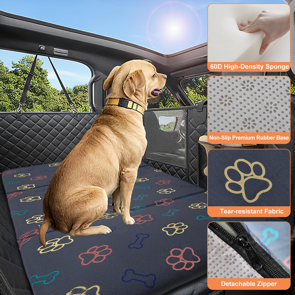 Anti-Scratch&Chewers Dog Car Seat Protector with Soft&Durable Vegan Tech Fabic, Waterproof Pet Bed or Back Seat Cover for Dogs, Easy Wipe-Clean and Versatile for Travel,Home,Outdoor (Gray,51‘’×24‘’)