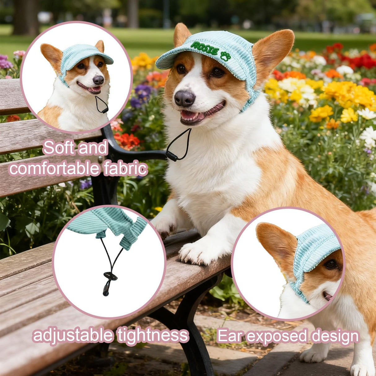 Personalized Dog Hat with Embroidered Name, Custom Dog Hat with Ear Holes, Adjustable UV Sun Protection Pet Baseball Cap Bucket Hats, for Pet Lovers (5 Sizes) (Style1)