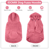 IDOMIK Fuzzy Dog Sweater with Adjustable Hood, Warm Fleece Dog Sweater Hoodie with Harness Hole & Pocket, Pullover Sweaters for Medium Dogs, Fuzzy Hooded Sweatshirt for Fall Winter Christmas,Pink,M
