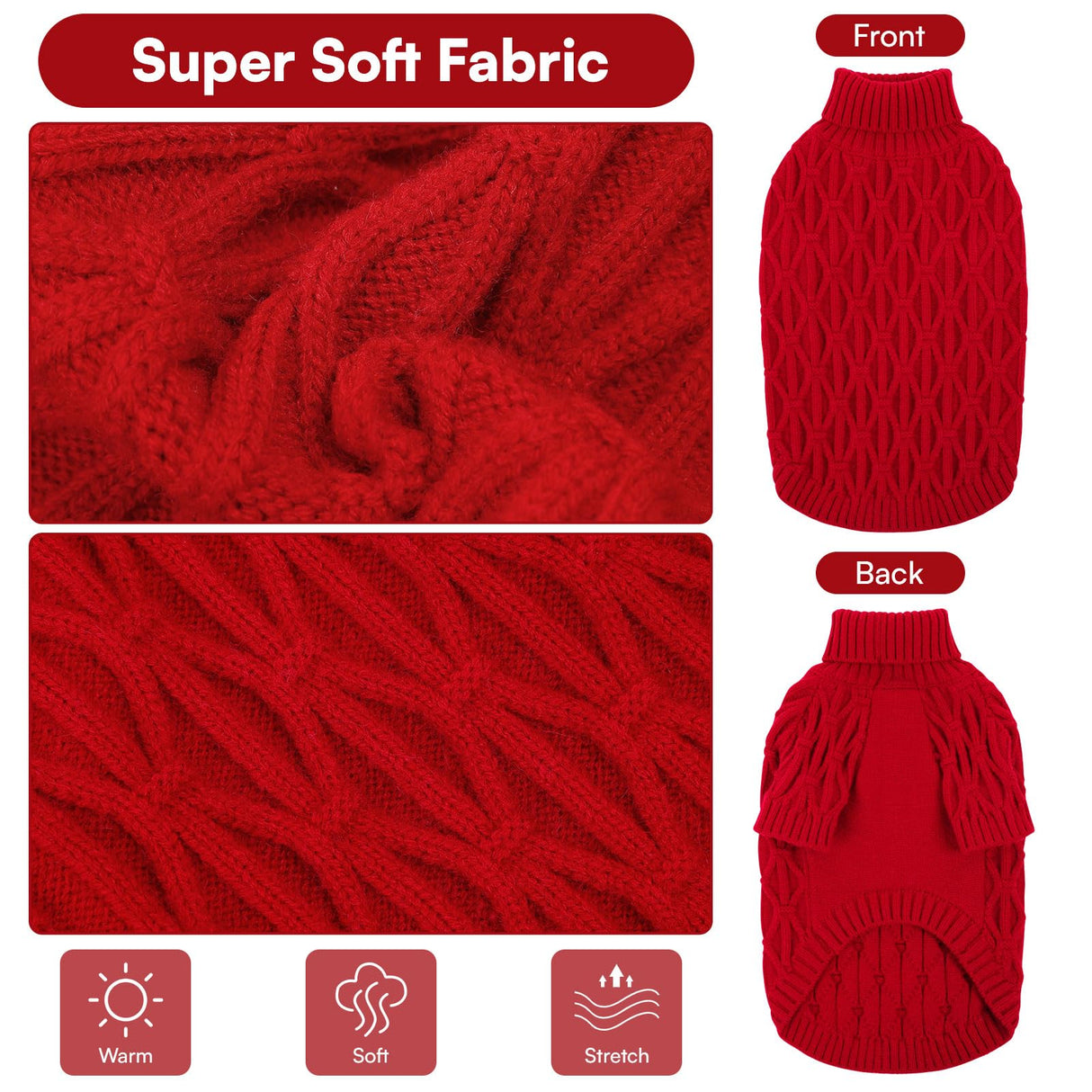 Queenmore Dog Sweaters for Large Dogs Girls Boys,Warm Pullover Extra Large Dog Sweater,Dogs Christmas Sweaters,Classic Turtleneck Thick Clothes for Extra Large Pets, Pitbull, Boxer(Red,XL)