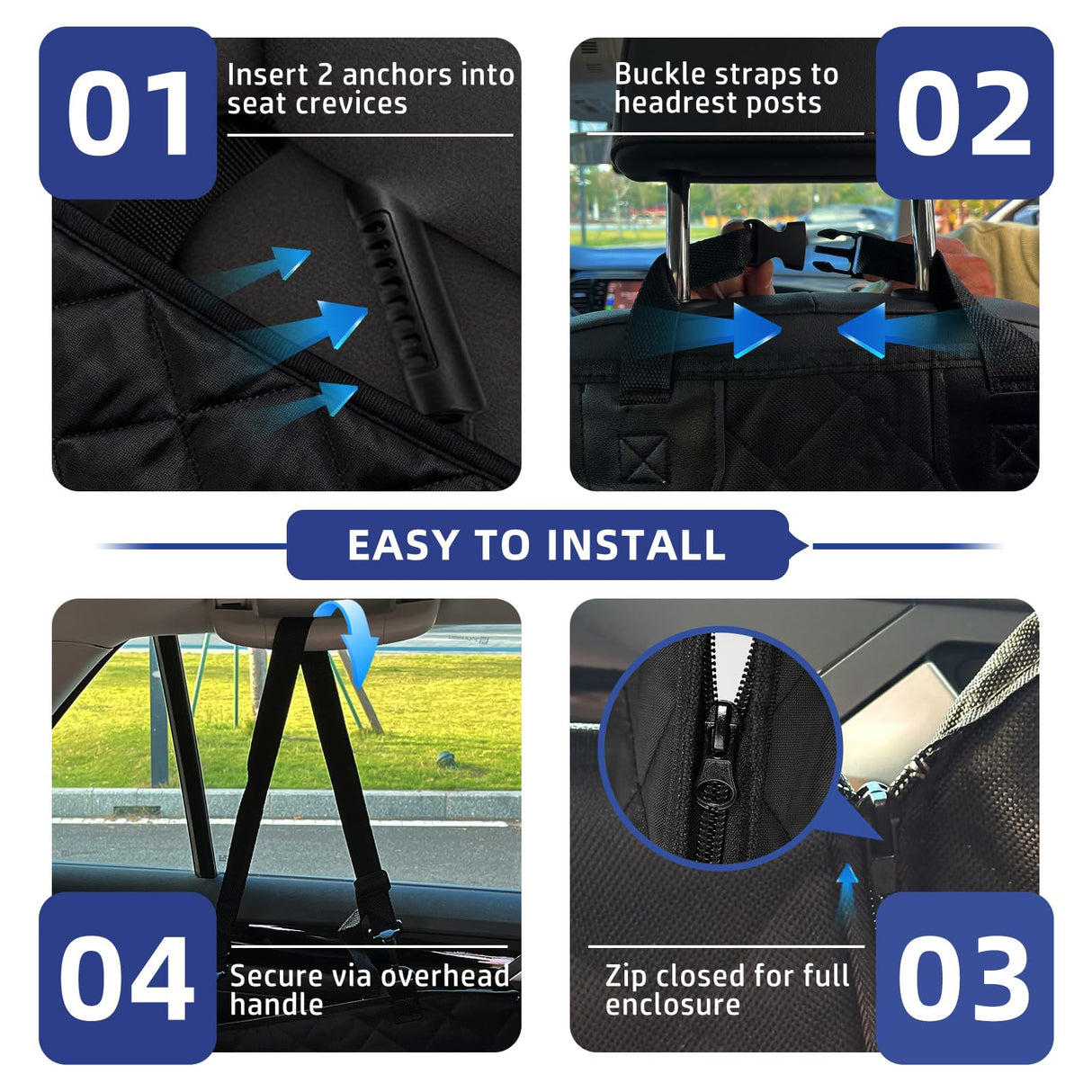 Junpee Dog Car Seat Cover for Back Seat - Waterproof and Anti-Slip Car Dog Seat Cover, with Hammock Design for Safe and Comfortable Travel, Suitable for Most Cars Trucks SUVs