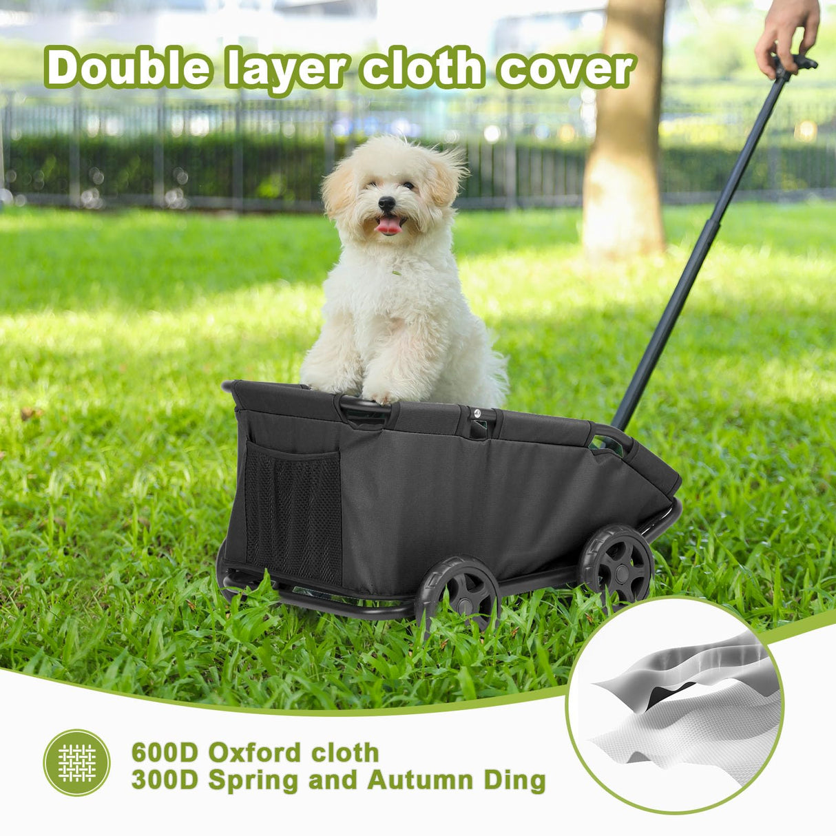Wedyvko Mini Dog Stroller, Foldable Strollers for Mini Pets with Storage Bag, Built-in Cushion and Safety Rope, Shopping Catrs with Extendable Pull Handle, Dog Carrier with Wheels (Black)