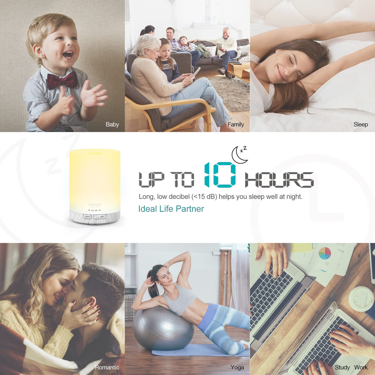 ASAKUKI 300ML Essential Oil Diffuser, Quiet 5-in-1 Premium Humidifier, Natural Home Fragrance Aroma Diffuser with 7 LED Color Changing Light and Auto-Off Safety Switch-White