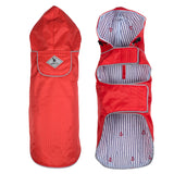 THE WORTHY DOG Seattle Slicker Dog Rain Jacket – Lightweight Water-Resistant Coat with Reflective Trim, Adjustable Fit, Hood Drawcord & Covered Harness Hole - Red, Medium