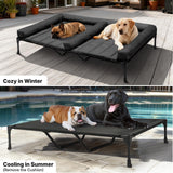 Veehoo Cooling Raised Dog Beds + Waterproof Double Dog Bed Cushion for Two Medium Dogs, Elevated Pet Cot with Removable Bolster Mat, Breathable Mesh, No-Slip Feet, Pets Couch Bed, 59x37.5inches, Black