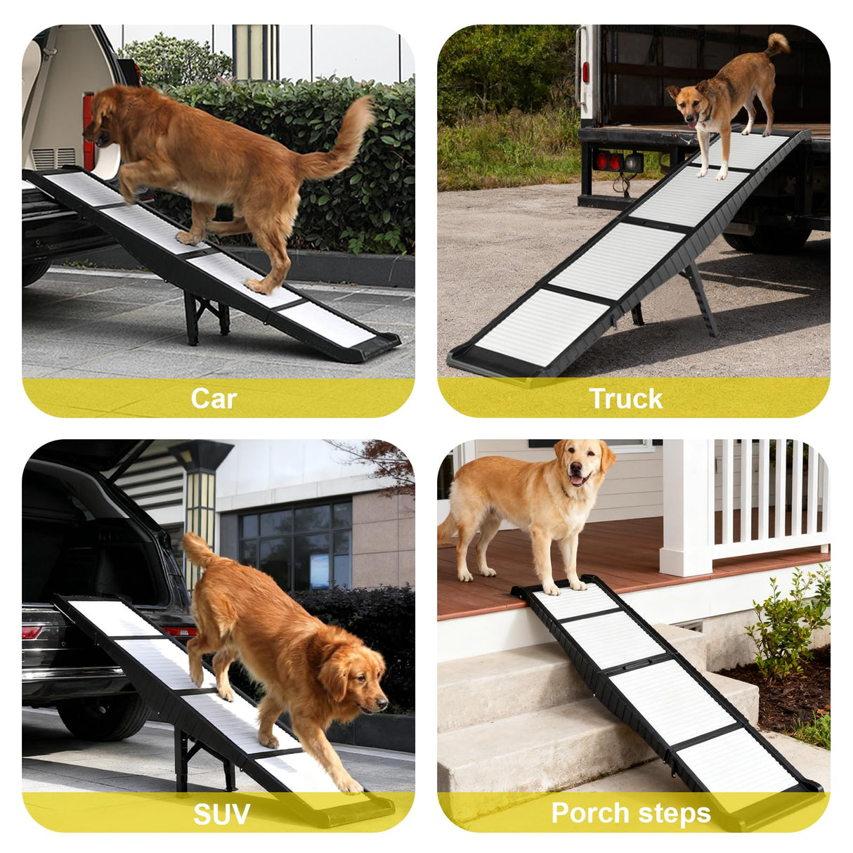 BAQTALE Foldable Dog Ramp for Cars – 68.89" L x 15.74" W, Supports 220 lbs, 8 Adjustable Heights with Support Legs, Non-Slip Surface, Portable Pet Ramp for Large Dogs, Folds to Carry-On Size