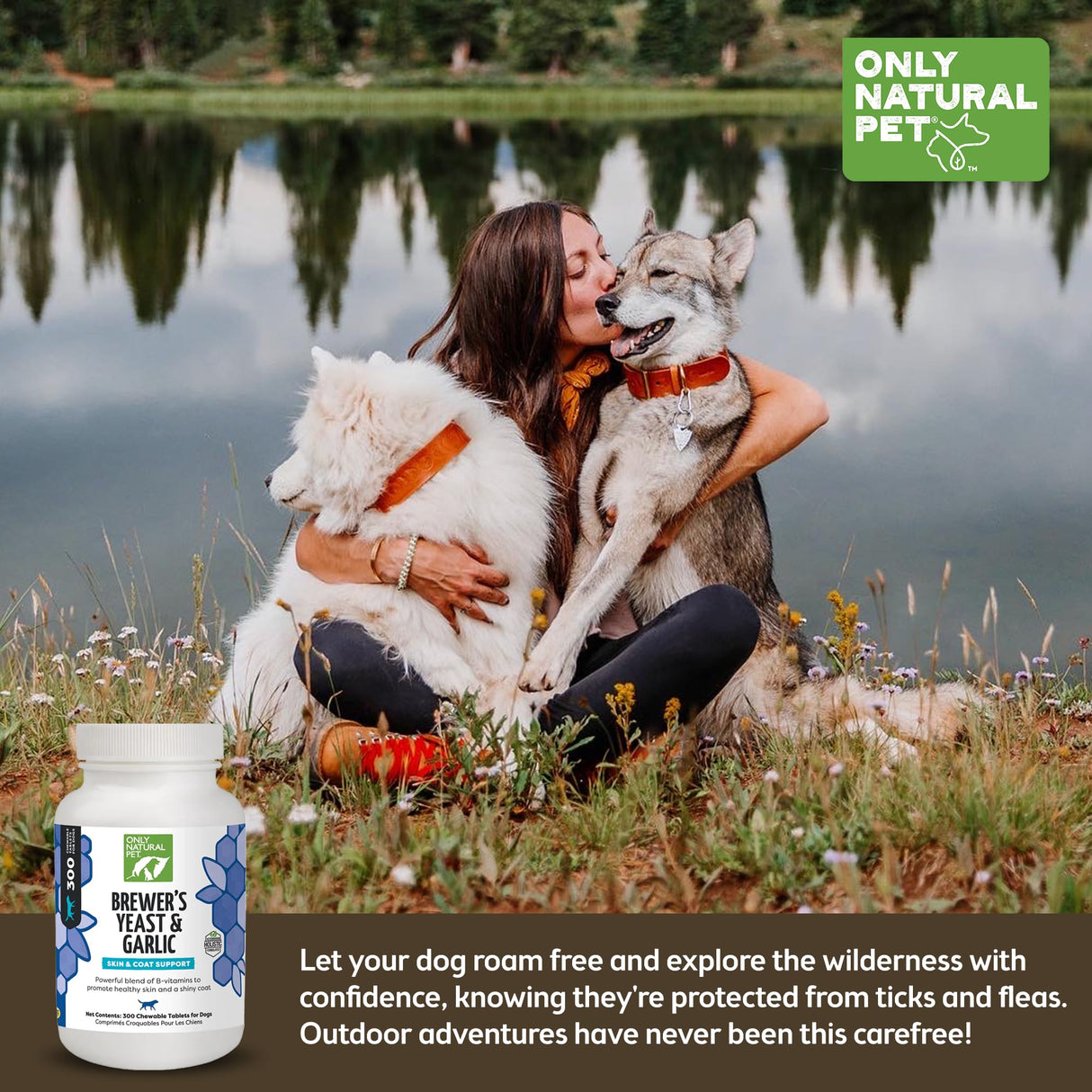 Only Natural Pet Brewer's Yeast & Garlic Chewables - All-Natural Flea & Tick Prevention for Dogs - Fortified with B Vitamins - Promotes Healthy Skin & Coat - 300 Count Tablet