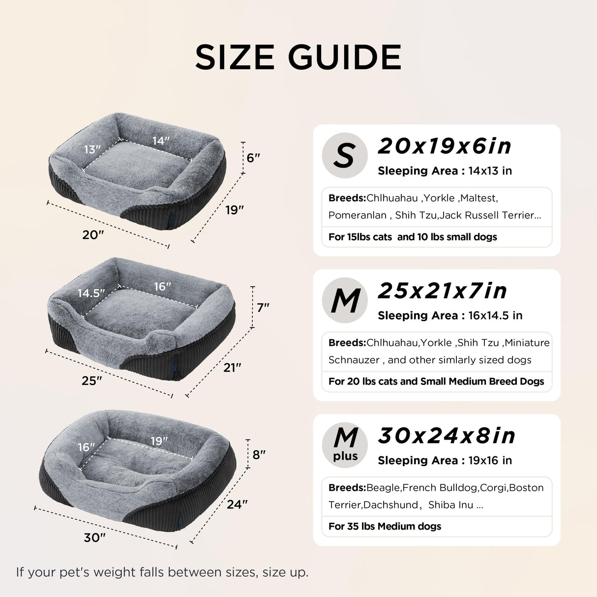 Bedsure Washable Dog Bed Small Medium Size Dog - Rectangle Fluffy Plush Pet Bed Puppy Bed, Comfy Corduroy Fleece and Nonskid Bottom,25x21x7inches,Suitable for Pet Up to 20lbs,Grey