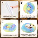 Hoewina Dog & Cat Bed, 20in Cat Beds for Indoor Cats, Calming Donut Bed for Puppy and Kitten, Washable Round Fluffy Pet Bed for Small Medium Dogs and Cats (Rainbow)