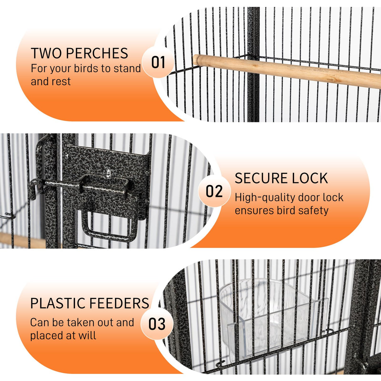VINGLI Bird Cage with Wheels, Durable Wrought Iron Parakeet Cage with Slide Out Tray, Black Bird Cages for Parakeets/Lovebird/Cockatiels/Budgies and Other Small/Medium Birds (Large-53 inch)