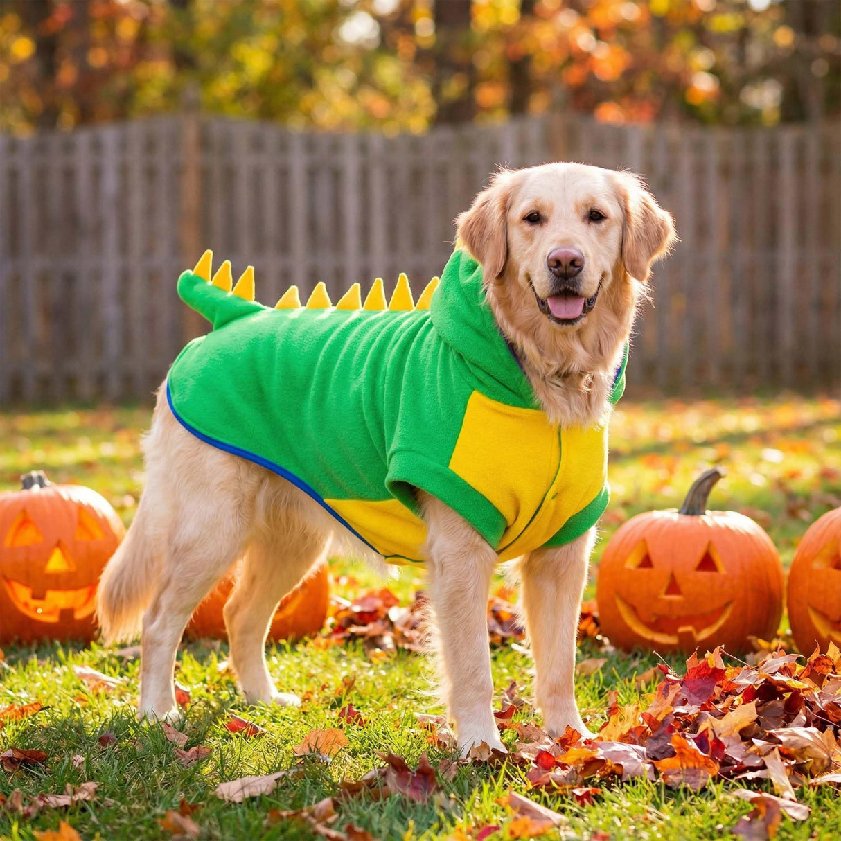 FLAdorepet Funny Halloween Large Dog Dinosaur Costume Outfits,Dog Pajamas Hoodie Winter Warm Pet Clothes Coat for Golden Retriever Pitbull (5XL, Green)