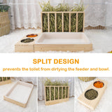 BESNEW 3 in 1 Rabbit Hay Feeder with Litter Box,Wooden Hay Feeder with 2 Bowls & Litter Box for Guinea Pig Chinchilla Bunny Other Small Animals,Large Capacity & Preventing Waste