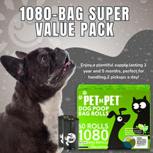 Load image into Gallery viewer, Pet N Pet 1080 Counts Black Poop Bags for Dogs, 41% Plant Based &amp; 59% PE Extra Thick Dog Poop Bags Rolls, 9" x 13", Unscented Pet Waste Bag
